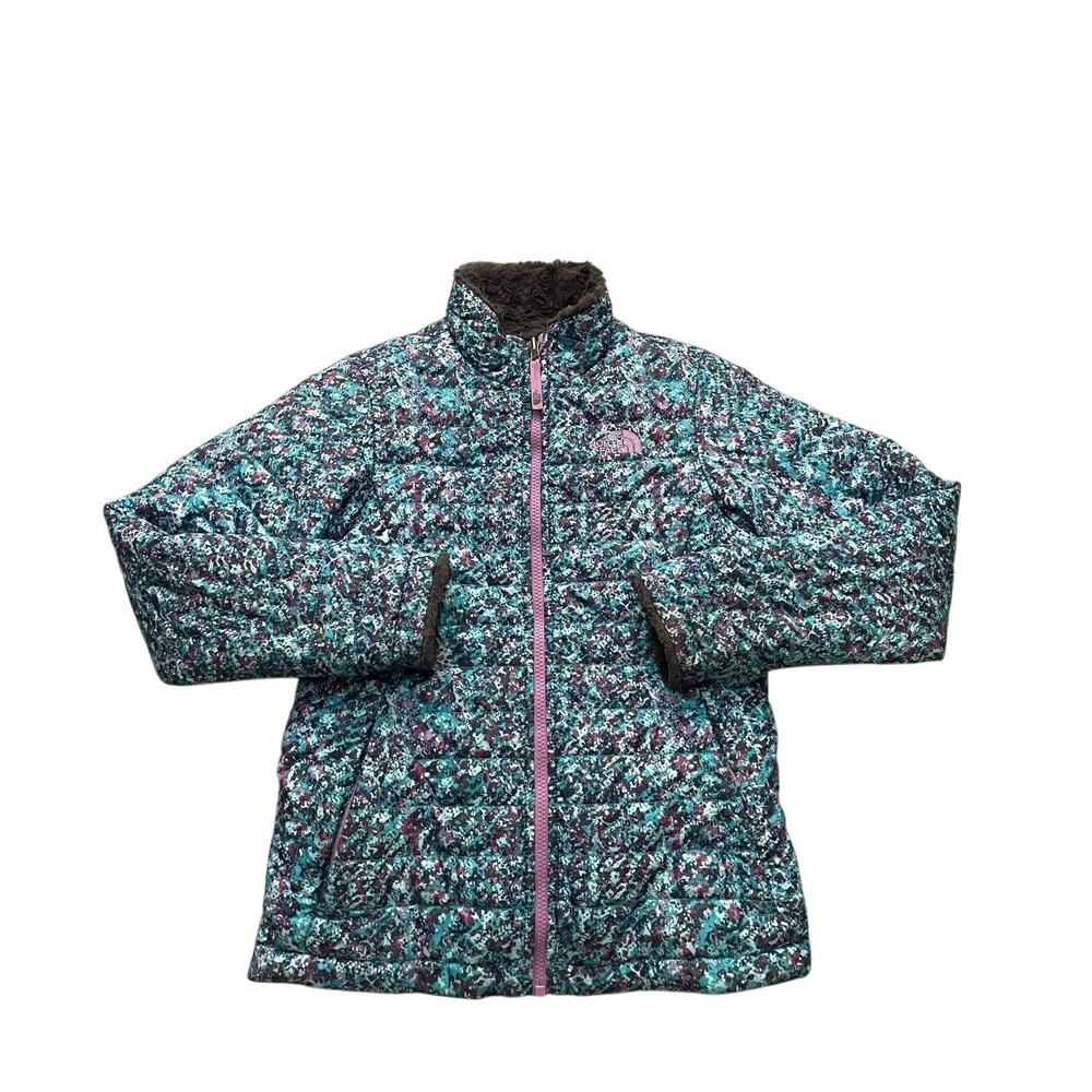 The North Face Girls Size L- 14/16 Teal Gray Reversible Mossbud Swirl Jacket